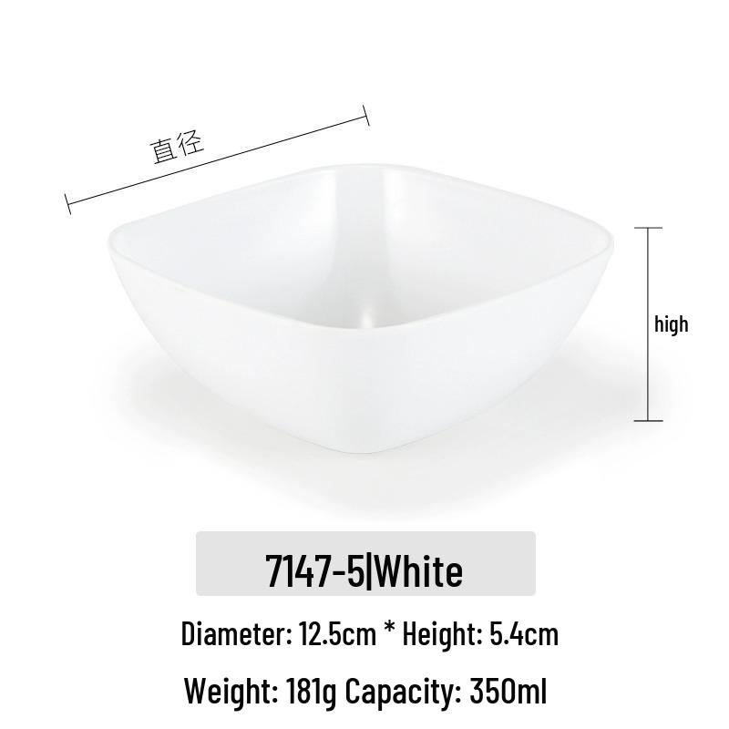 Melamine Imitation Porcelain Square Bowl – Plastic Soup, Dessert, BBQ, Bibimbap, Small Dish for Fast Food.