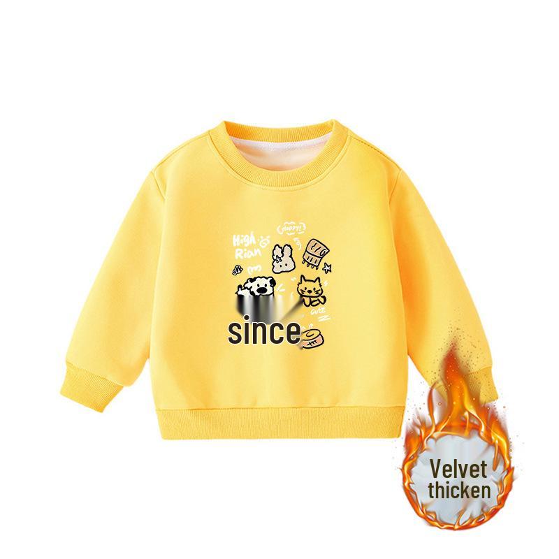 Child's Warm Cartoon Sweatshirt: Velvet, Thick, Long-Sleeve, Winter-Ready, Korean Casual Style—No Hood