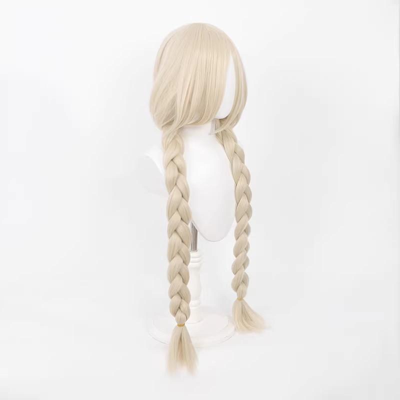 Cosplay Wig Azur Lane Anime Wig Owari Long Blonde Synthetic Wig Simulation Scalp Fluffy and Full Game Double Braided Cosplay Wig