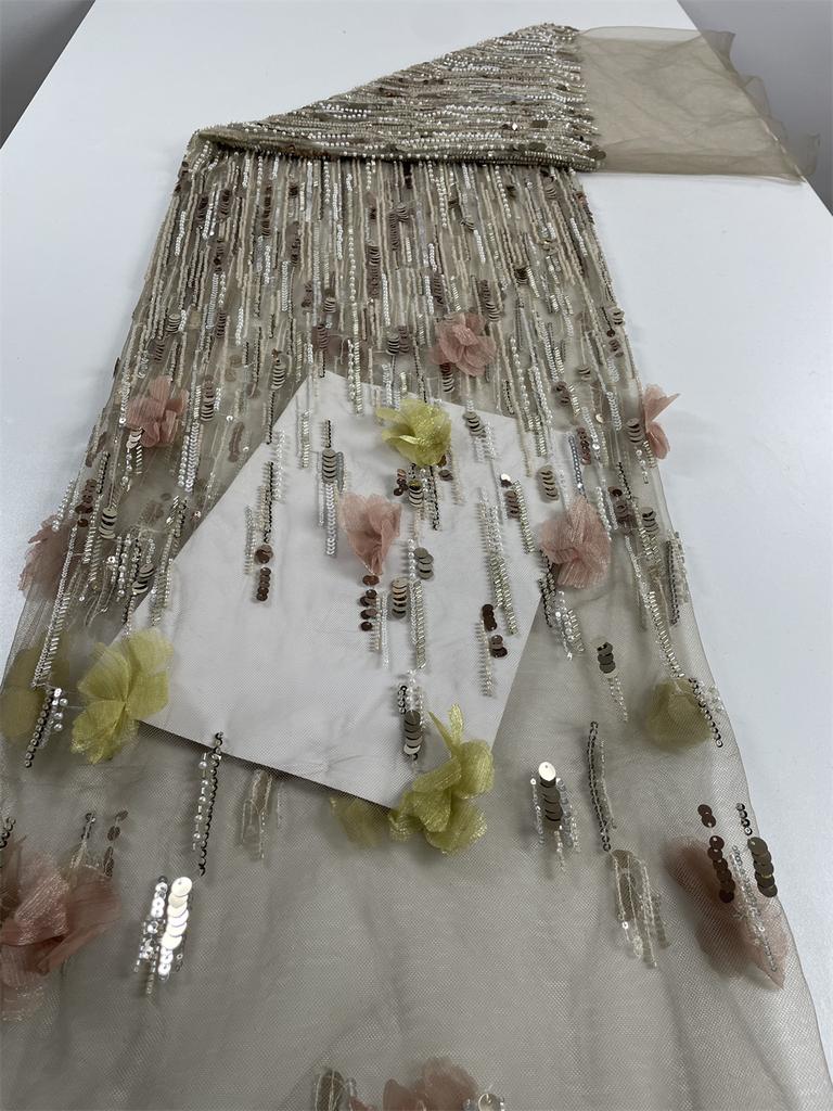 Luxurious Nigerian African Beaded Lace Fabric 2025 High Quality Sequins Flower Embroidery French Lace Fabric For Sewing Dress