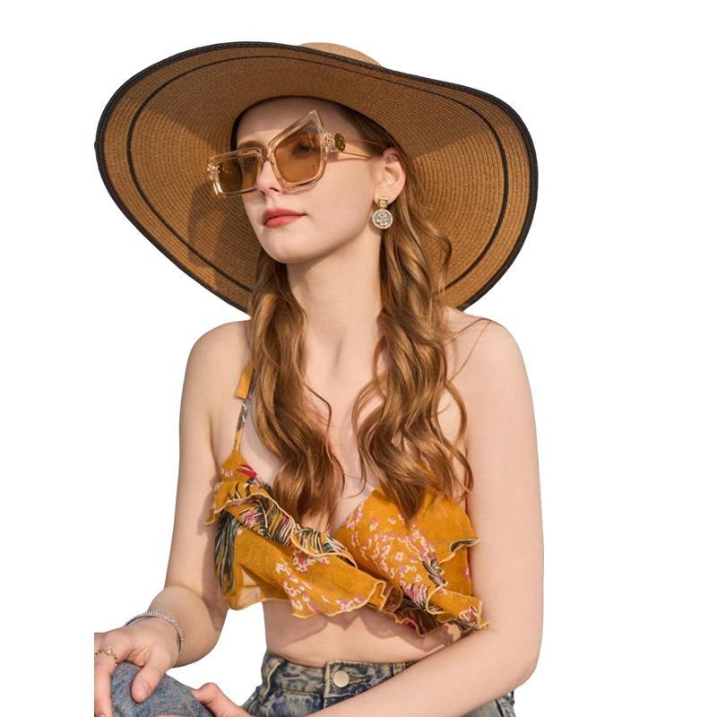 Holiday style big brim straw hat sunshade sunscreen face small hat women's leisure vacation handwoven hat