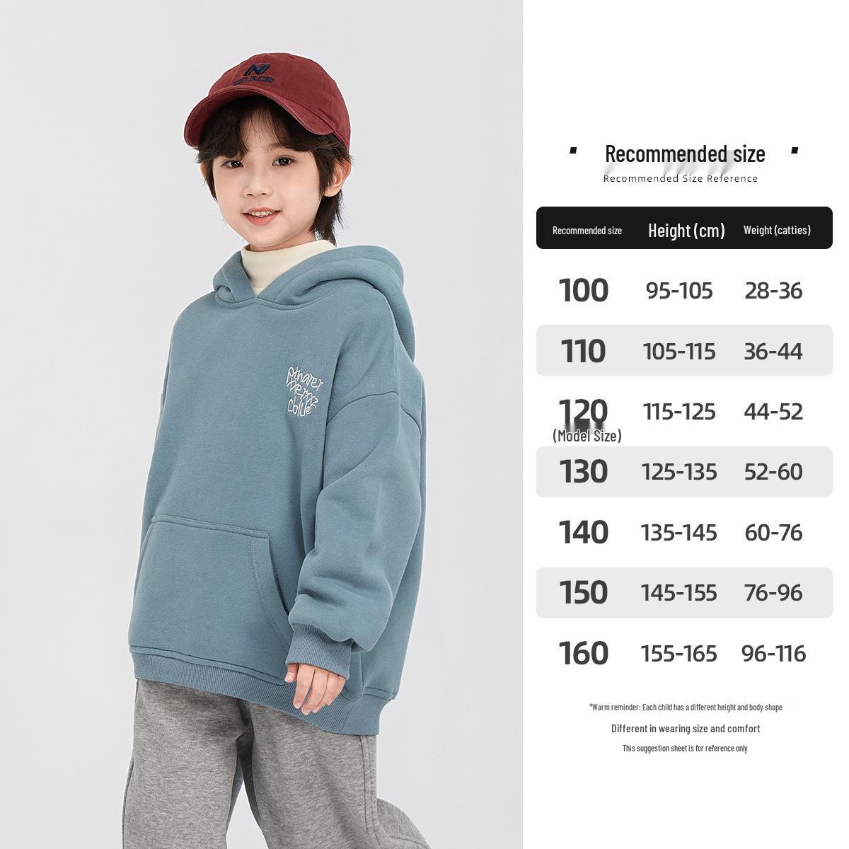 

Winter Boys Fleece Hooded Sweatshirt for Kids - Thickened, One-Piece Design 130 cm синий