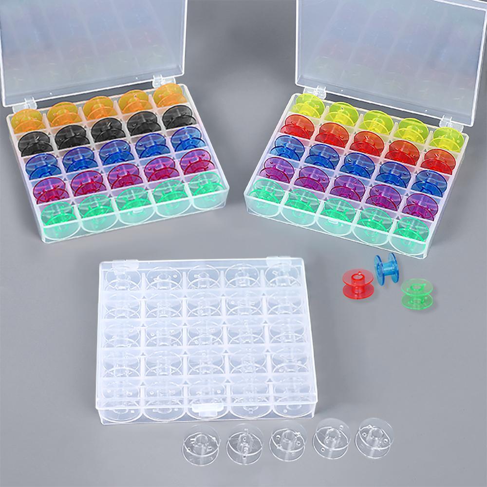25Pcs/Set Plastic Threads Bobbins Sewing Machine Spools with Storage Box for DIY Embroidery Accessories Household Sewing Tools