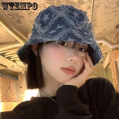 Haarige Stern Cowboy Fischerhut Damen Blaues Design Eimerhut Sonnenschutz Cowboyhut