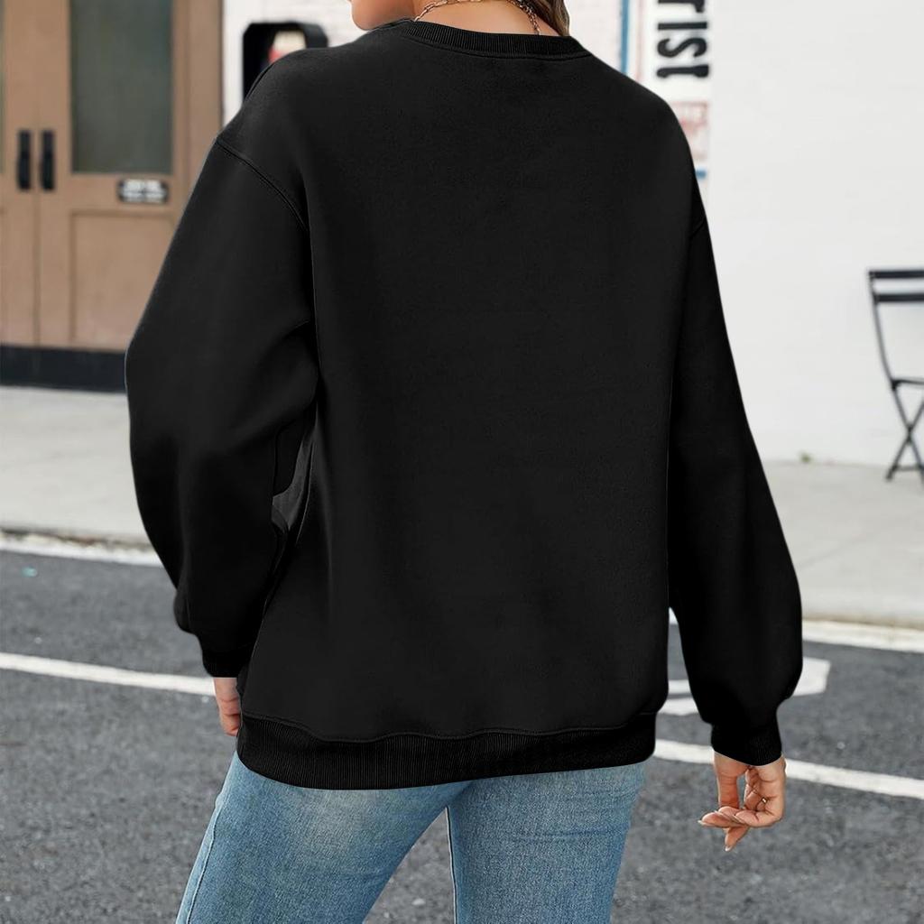 Women's Loose Long Sleeved Pullover Round Neck Large Solid Color Hoodie