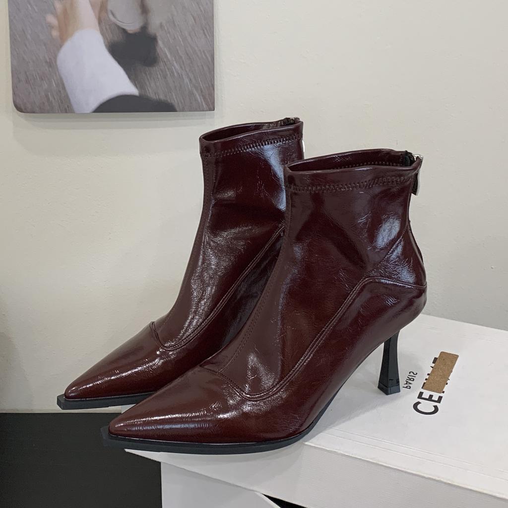 Eilyken New Spring Autumn Fashion Designer Pointed Toe Zipper Women Ankle Boots Sexy Thin Heels Stripper Party Shoes