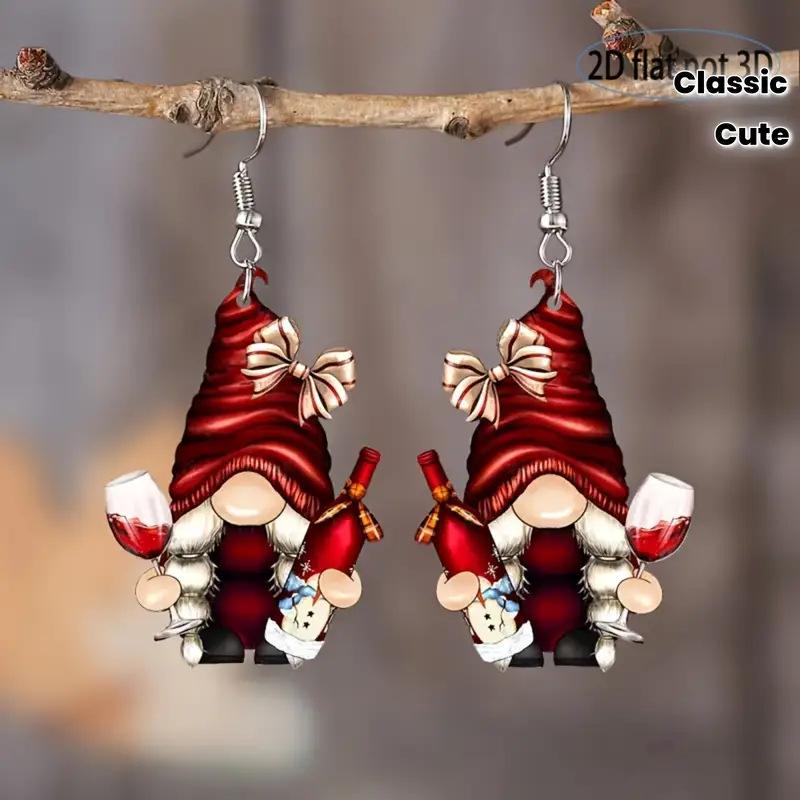 Charming Christmas Gnome with Santa Earrings Acrylic Cute Classic Style Creative Christmas Day Earrings