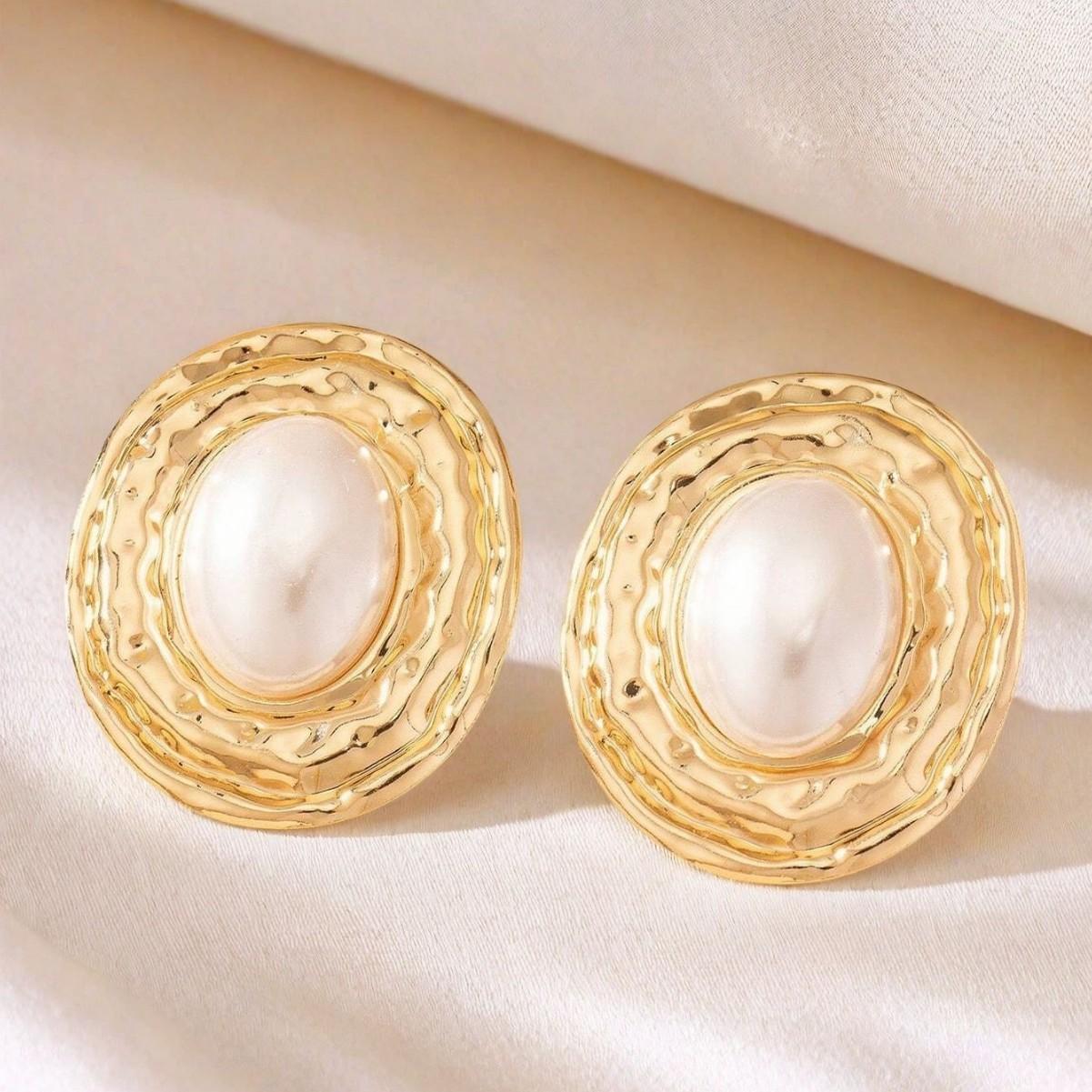Pearl Earrings, Women s Stud Earrings, Elegant Oval Earrings One Size
