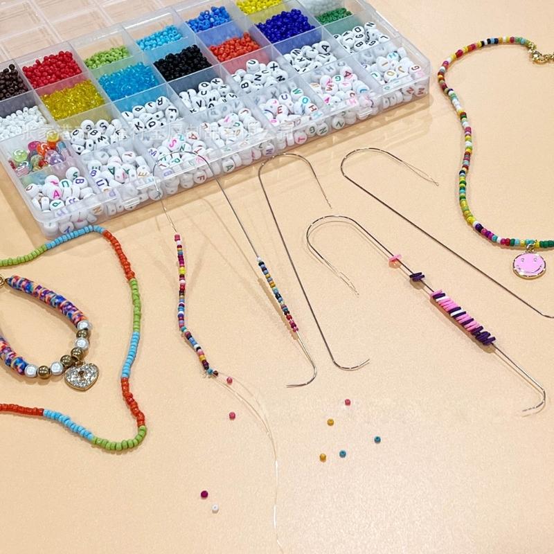 4 Pcs Large Collapsible Bead Needle Big Eye Beading Needle Metal Sewing Needle 15.5cm Threading Needle for Beads