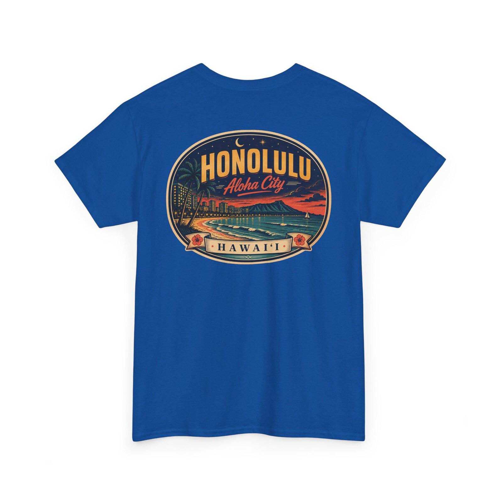 Honolulu - Mid Century Luggage Tag T-Shirt | Retro Island City Badge Tee 4XL