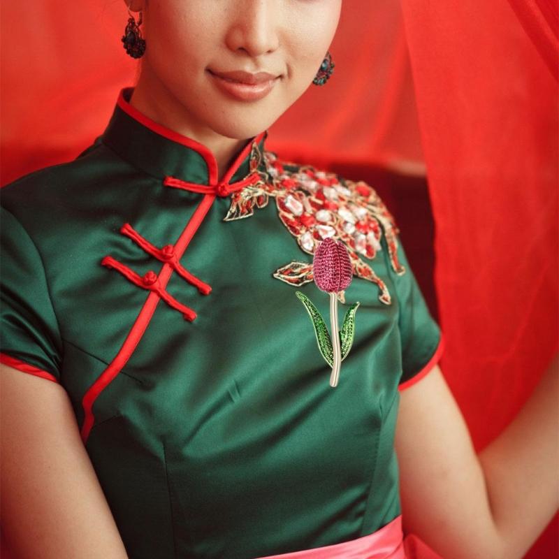 Elegante Vintage Tulpen Emaille Brosche Für Damen Legierung Kunstschmuck Natur Inspiriertes Accessoire Für Schal Oder Taschen Dekoration