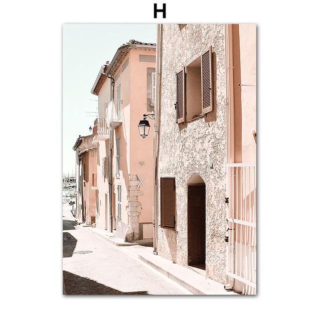 Nordycki Liść Samochód Kawiarnia Uliczna Dziewczyna Obcasy Różowy Kwiat Plakaty i Druki Obraz na Płótnie Ścienne Obrazy Ścienne do Dekoracji Salonu