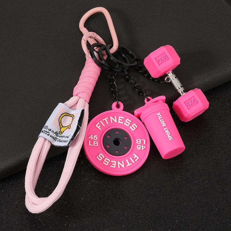 Gym Keychain Set Dumbbell Water Bottle Kettlebell Charm Keyring With Braided Rope For Workout Enthusiasts Bag Accessory
