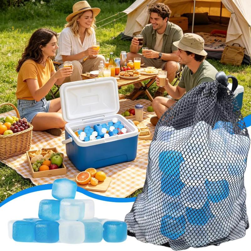 100Pcs No-Dilution Chilling Cubes Reusable Plastic Ice Cubes For Cocktails Mesh Bag Pack For Bar Party&Holiday Beverage Cooling