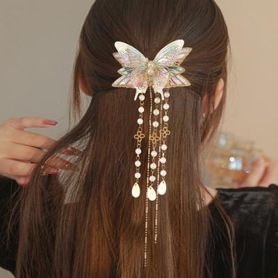 Retro Haarnadel, Bunte Schmetterling Quaste Haarspange, Blume Haarschmuck, Antiker Stil Perle, Chinesischer Stil Haarschmuck