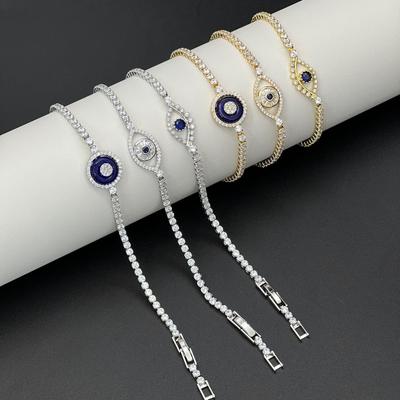 Dames Blauw Boze Oog Hip Hop Zirkonia Armband - Elegante Diamant Sieraden