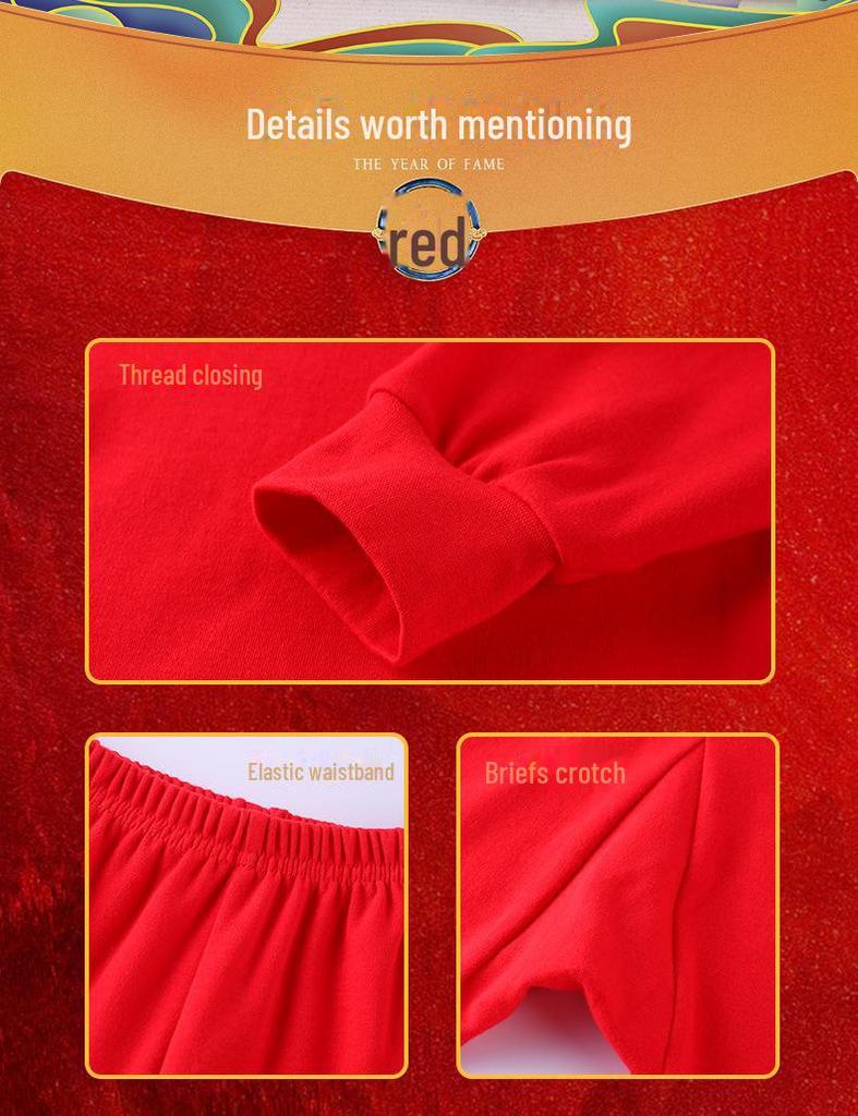 Rok Draka Červená Bavlněná Zvěrokruhová Sada Spodního Prádla pro Děti - Chlapecký a Dívčí Podzimní Svetr a Kalhoty