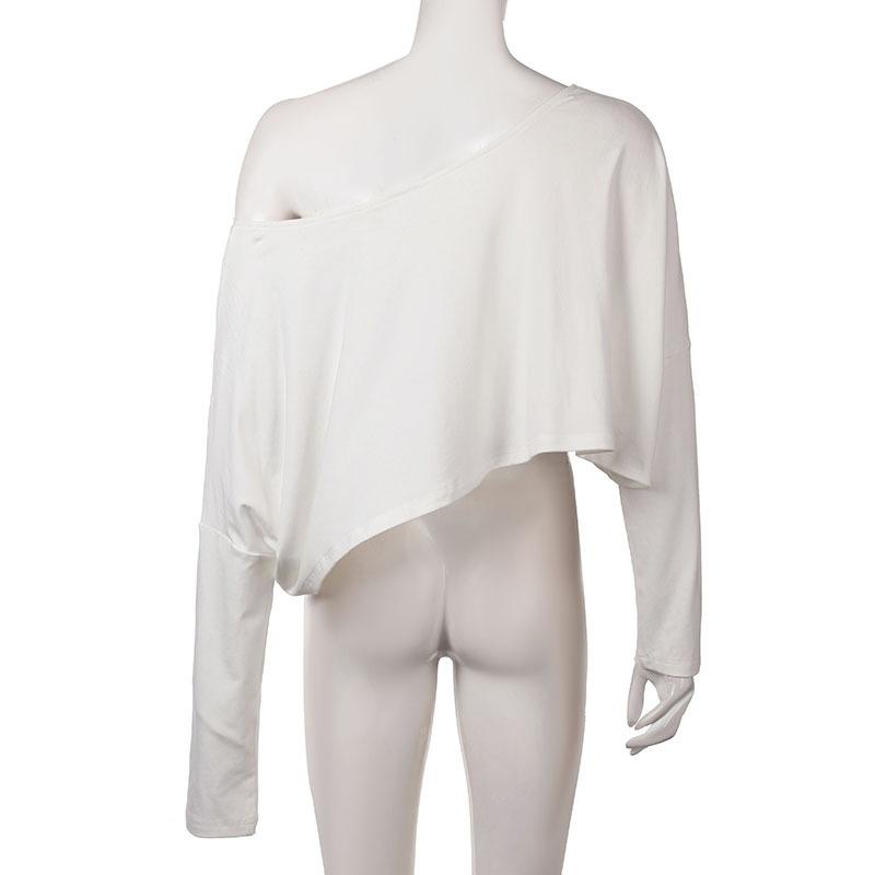 Streetwear Crop Top Off-shoulder Vintage Anni 2000 Bianco Manica Lunga Magliette Larghe Donna Casual Autunno y2k T-shirt Harajuku