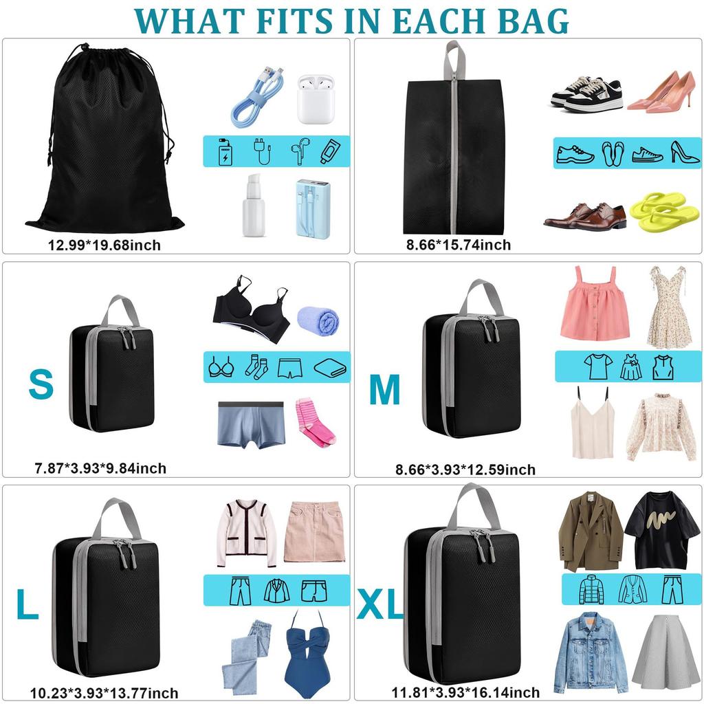 4/6pcs Compressible Packing Travel Storage Bag Cubes Waterproof Suitcase Nylon Portable With Handbag Luggage Organizer Ryanai