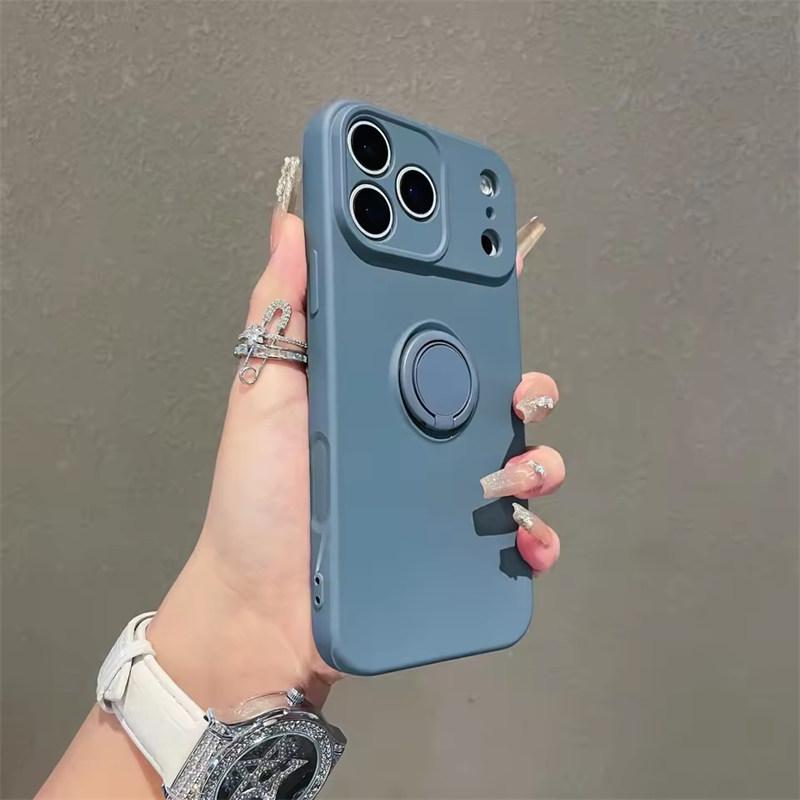 With Ring Holder Stand Shockproof Phone Case For iPhone 17 Air 16e 15 14 13 12 11 Pro Max Plus Xs XR Mini Matte Silicone Soft Back Cover