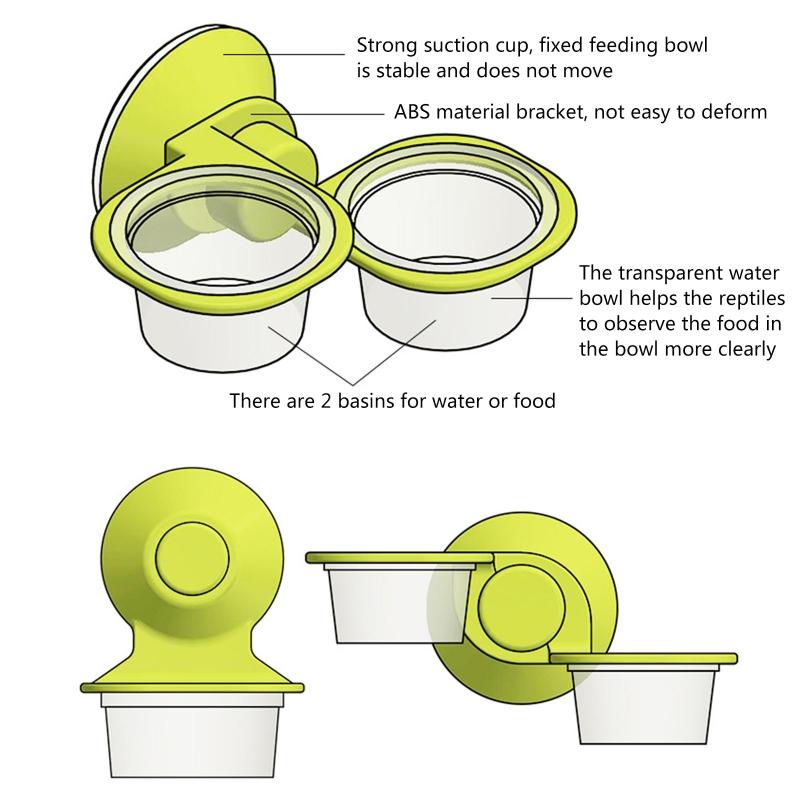 Reptile Water Dish Food Bowl Suction Cup Feeder Bowl Worm Anti-Escape Suitable for Gecko Tree for Frog Lizard Bearded Dr