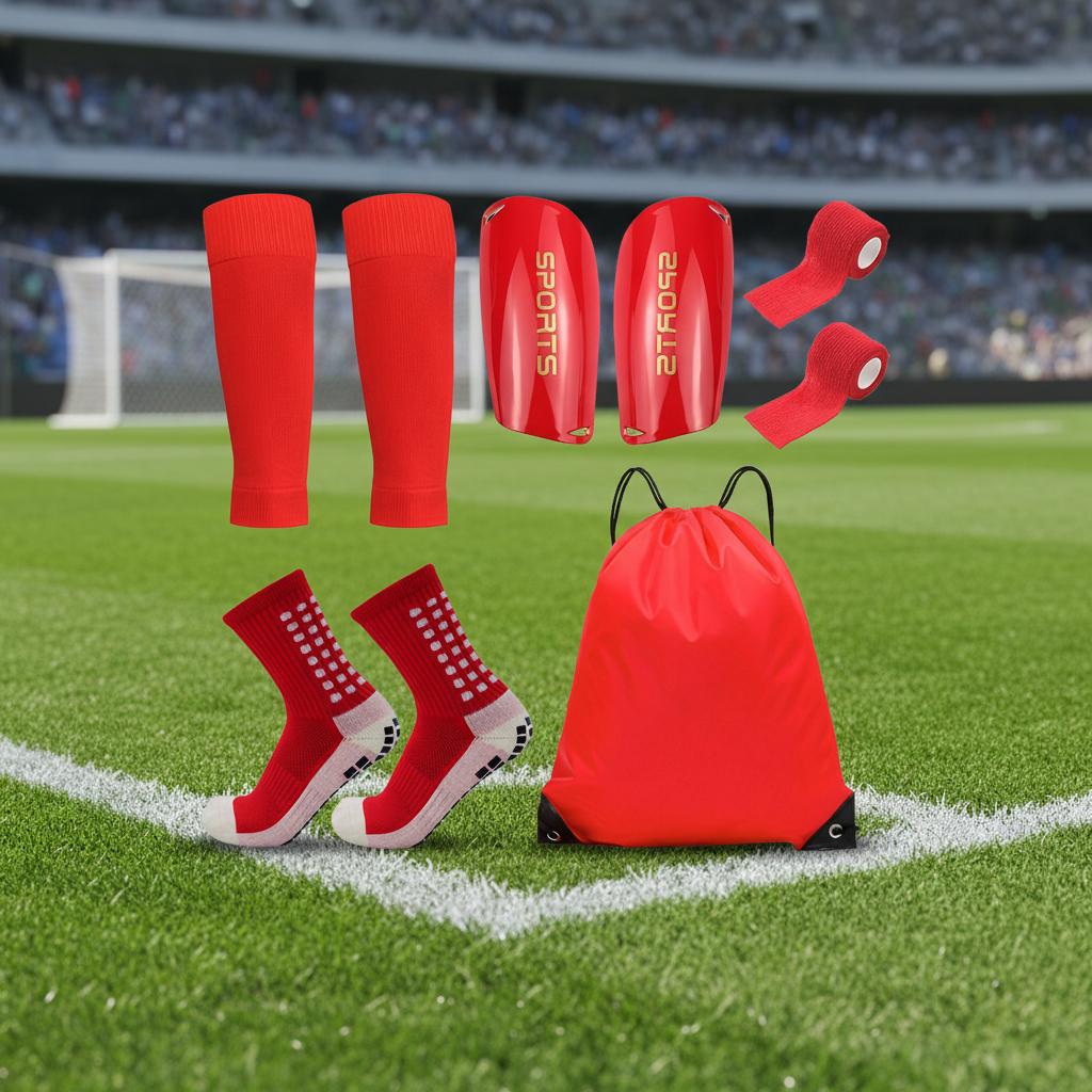 Campus Sports Soccer Combo 5Pcs, Student Football Shin Guard Socks Set Football Protective Equipment