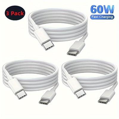 Lot de 3 Câbles de Charge USB C vers USB C 1M 2M 3M 60W Type C vers Type C Cordon de Charge Rapide pour iPhone 15 16 15 16 Pro Max