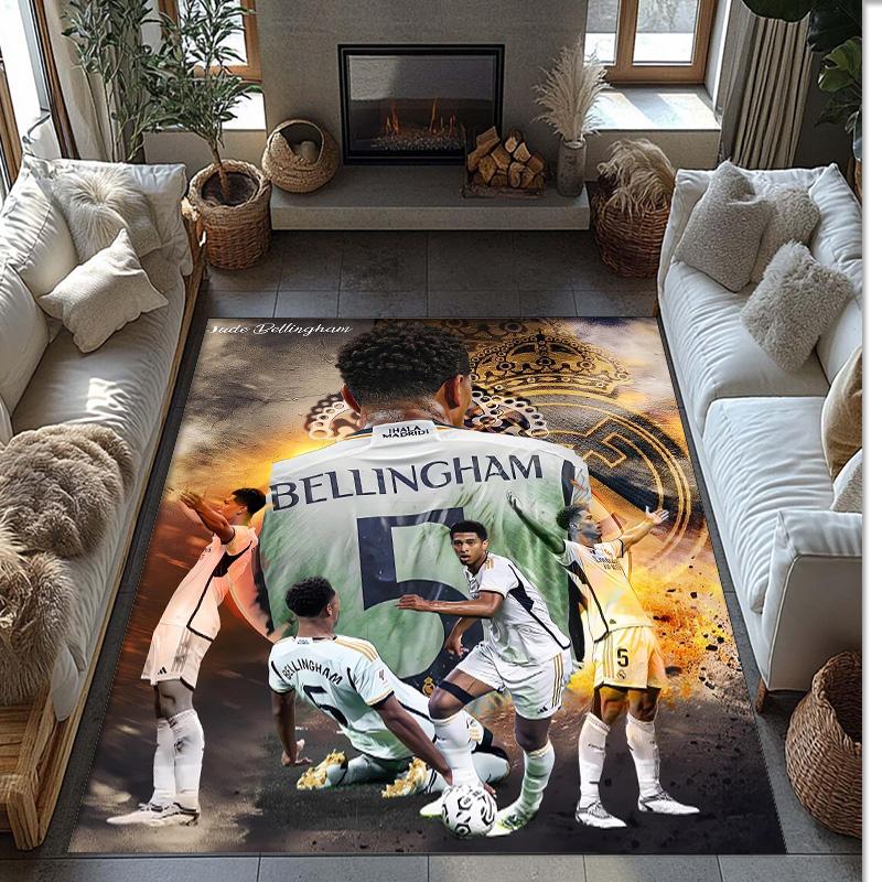 Jude Bellingham Printed Flannel Area Rug Non Slip Soft Polyester Floor Carpet Indoor Decor Mat for Bedroom Living Room Sofa