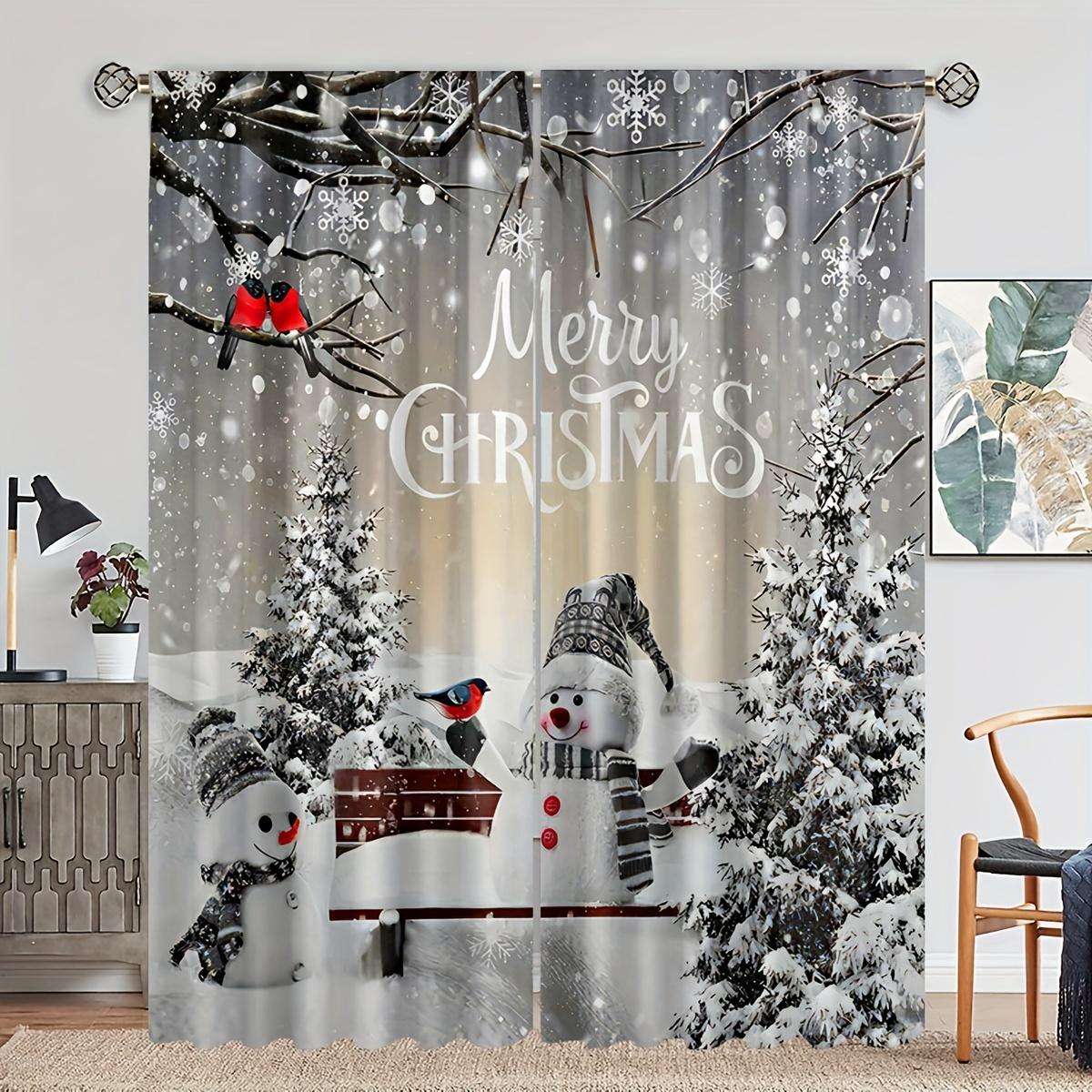 

Christmas Snowman Curtains Trees Birds Polyester Fabric Perfect Living Room Decoration Curtain Machine Washable For Great W100*H70(CM)-Rod Pocket&1PCS