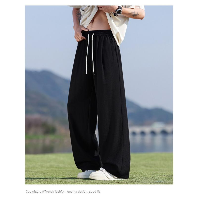 

Men s Gray Textured Wide Leg Drawstring Pants - Oversized Breathable Streetwear Baggy Trousers M чорний
