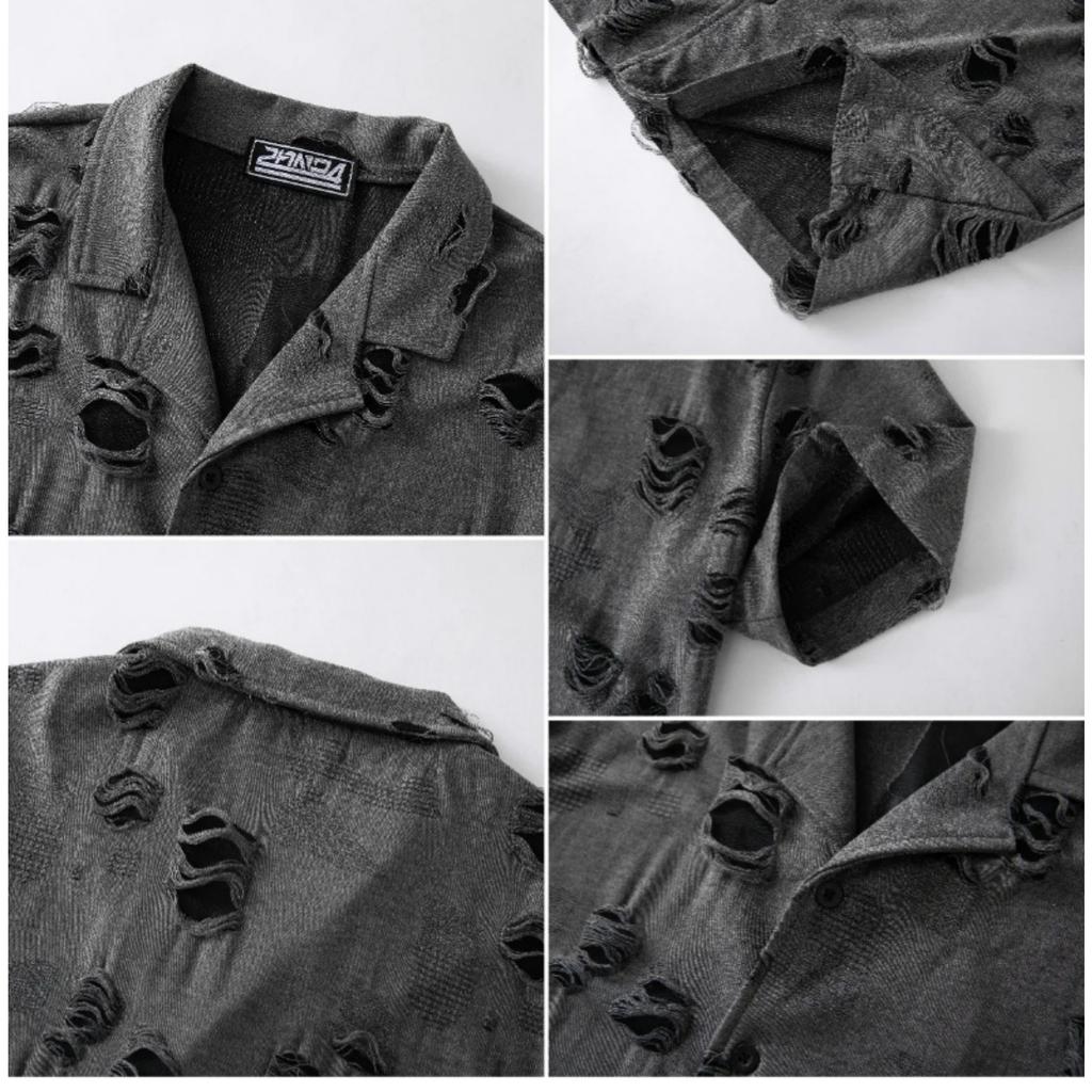 Men's Casual -color Short-sleeved Shirt Men's Retro Distressed Shirt Blouse