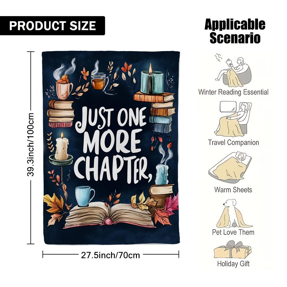 Autumn Book & Candle Fleece Blanket "Just One More Chapter" Literary Throw Blanket Soft Cozy for Fall Reading Nooks & Home Decor