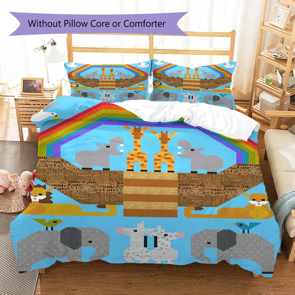 Cartoon Animals Pattern Bedding Quilt Set Quilt Cover Pillowcase Home Decoration Gift (1 * duvet cover + 2 * pillowcase, without core)