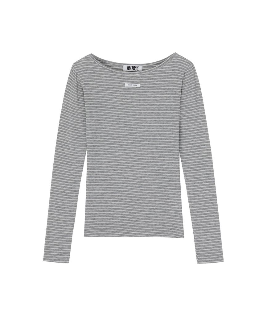 CRANK Striped Basic Boat Neck Top_Gray