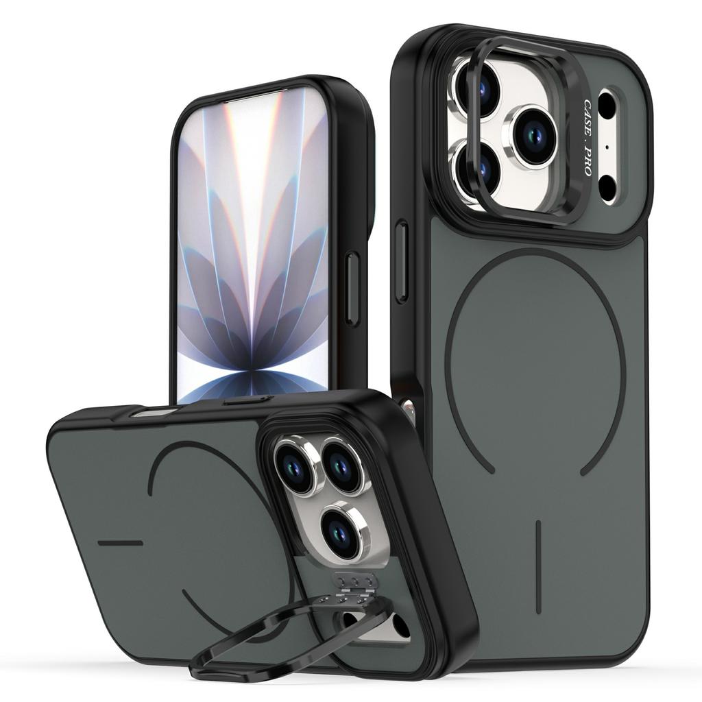 For iPhone 17 Pro Case Compatible with MagSafe Skin-touch PC + TPU Phone Cover with Foldable Kickstand