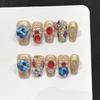 10Pcs Champagne Gold Cat-Eye Rhinestone Pearl Press On Nails Manicure Kit With Luxury Decor
