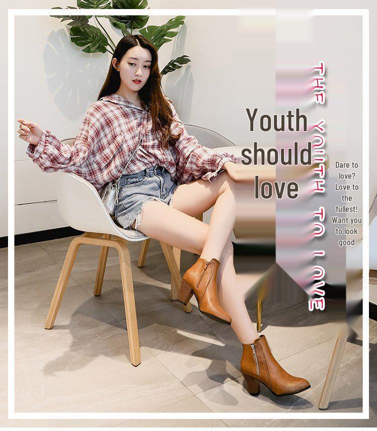 European Retro Chunky Heel Side Zipper Women's Ankle Boots, Autumn/Winter 2020 Collection