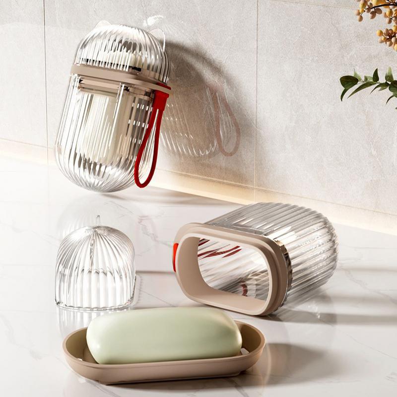 Soap Container With Lid Leak-Proof Soap Holder Soap Saver Holder Portable Soap Box With Draining Layer Soap Holder Travel Case