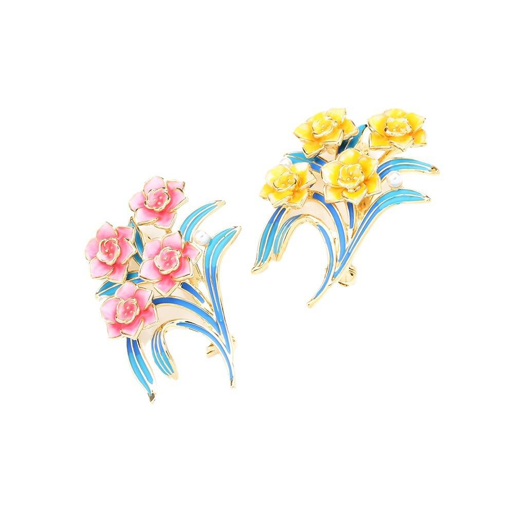 SKEDS Vintage Exquisite Flower Enamel Brooch Pin For Women Girls Fashion Elegant Floral Drip Oil Plant Accesssories Corsages