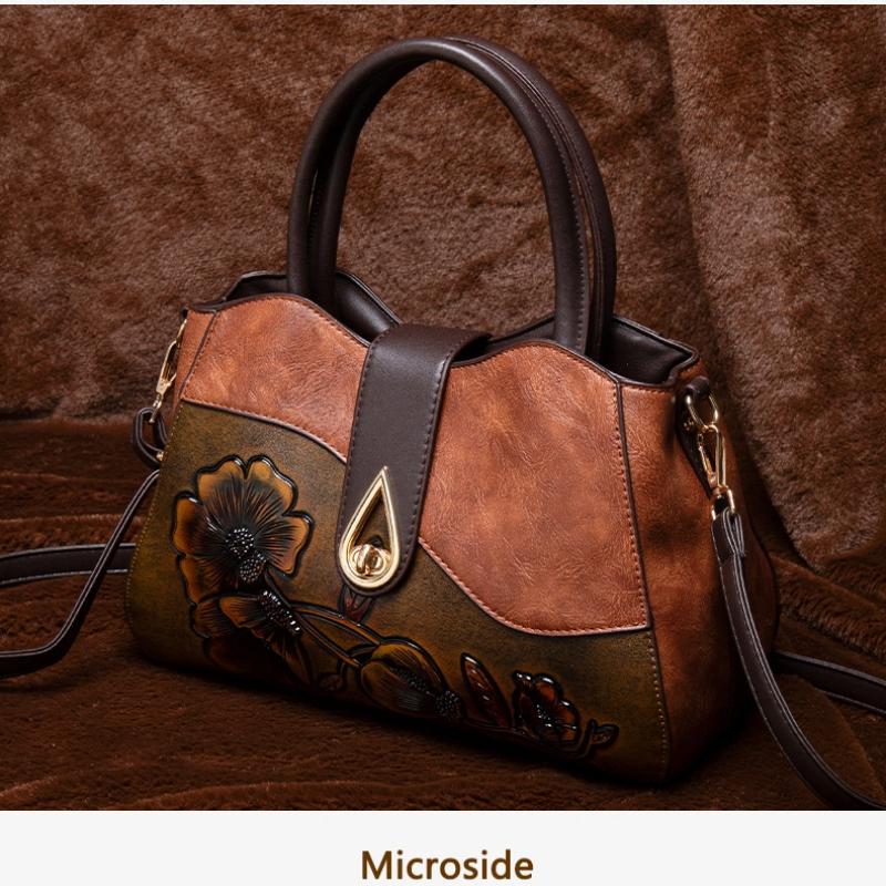 2025 Vintage Shoulder Crossbody Bags for Women Splicing Literary Embossed Handbag For Ladies Gift Purse PU Leather Women Bags
