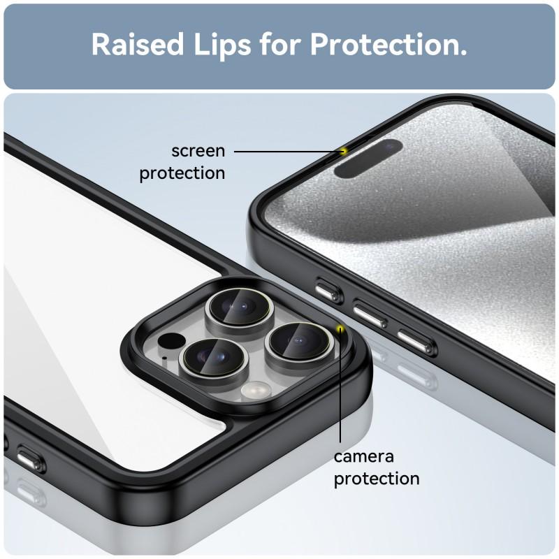 For iPhone 16 Pro Phone Case WANLONFENG XC Series TPU Acrylic Cover with Tempered Glass (Big Lens Hole)