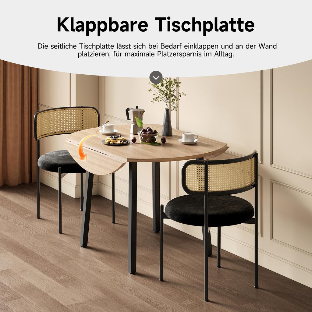 Folding Dining Table, 100 x 100 cm, suitable for 2-4 people, round, metal legs, foldable tabletop, suitable for small apartments, oak color