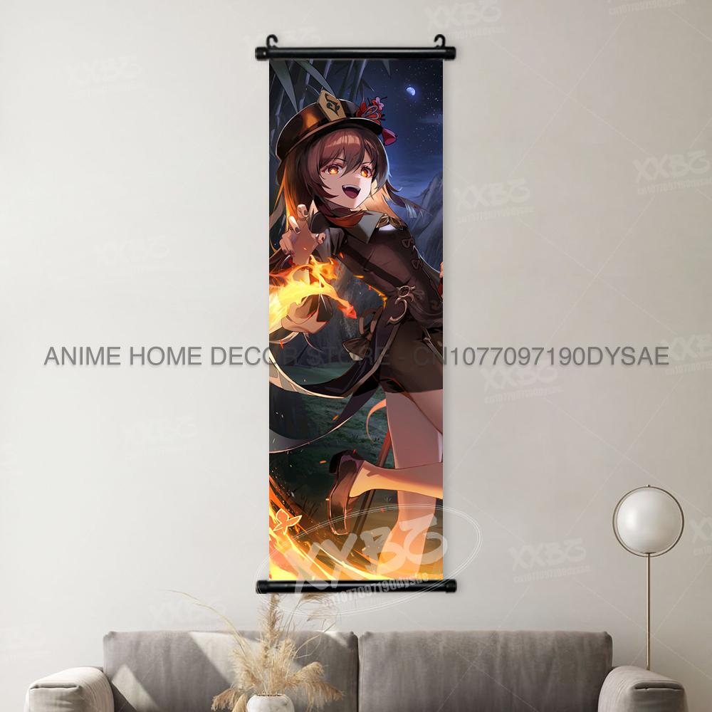Game Genshin Impact Poster Sexy Anime Mona Home Decor Scroll Picture Sucrose Wall Art Decorative Hanging Painting Interior Mural