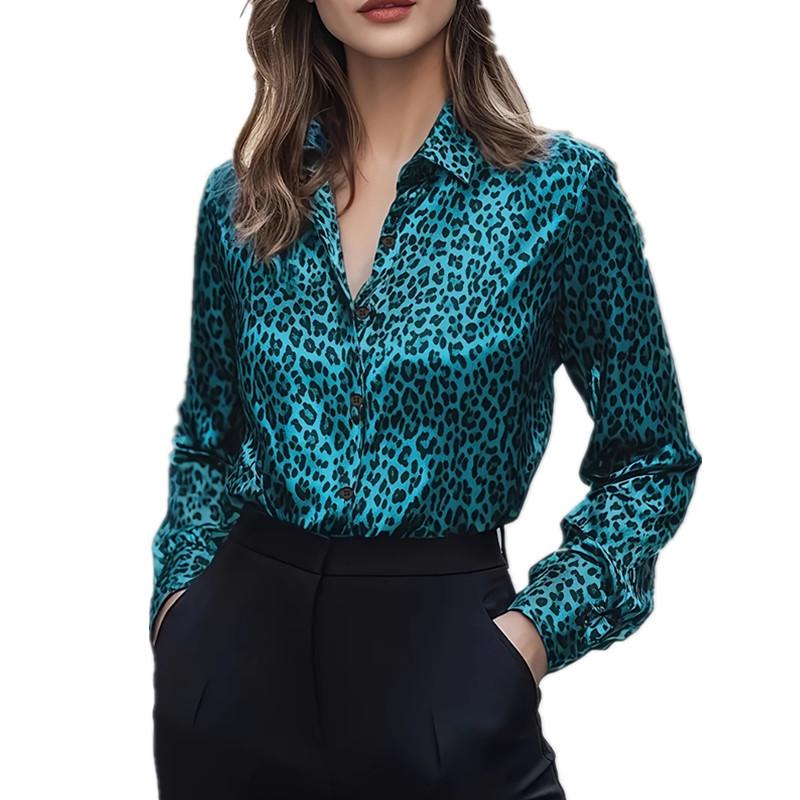 European and American temperament commuter printed long-sleeved shirt women's leisure animal pattern collage