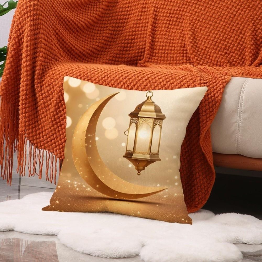 Golden Moon EID Mubarak Pillowcase Decor Printed Oil Lamp EID Ramadan Decorations 45cm Throw Pillowcover Home Decor
