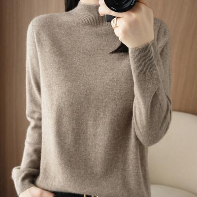 Women's Fashion Pullovers Casual Solid Color Print Autumn Winter Long Sleeves Half Turtleneck Sweaters