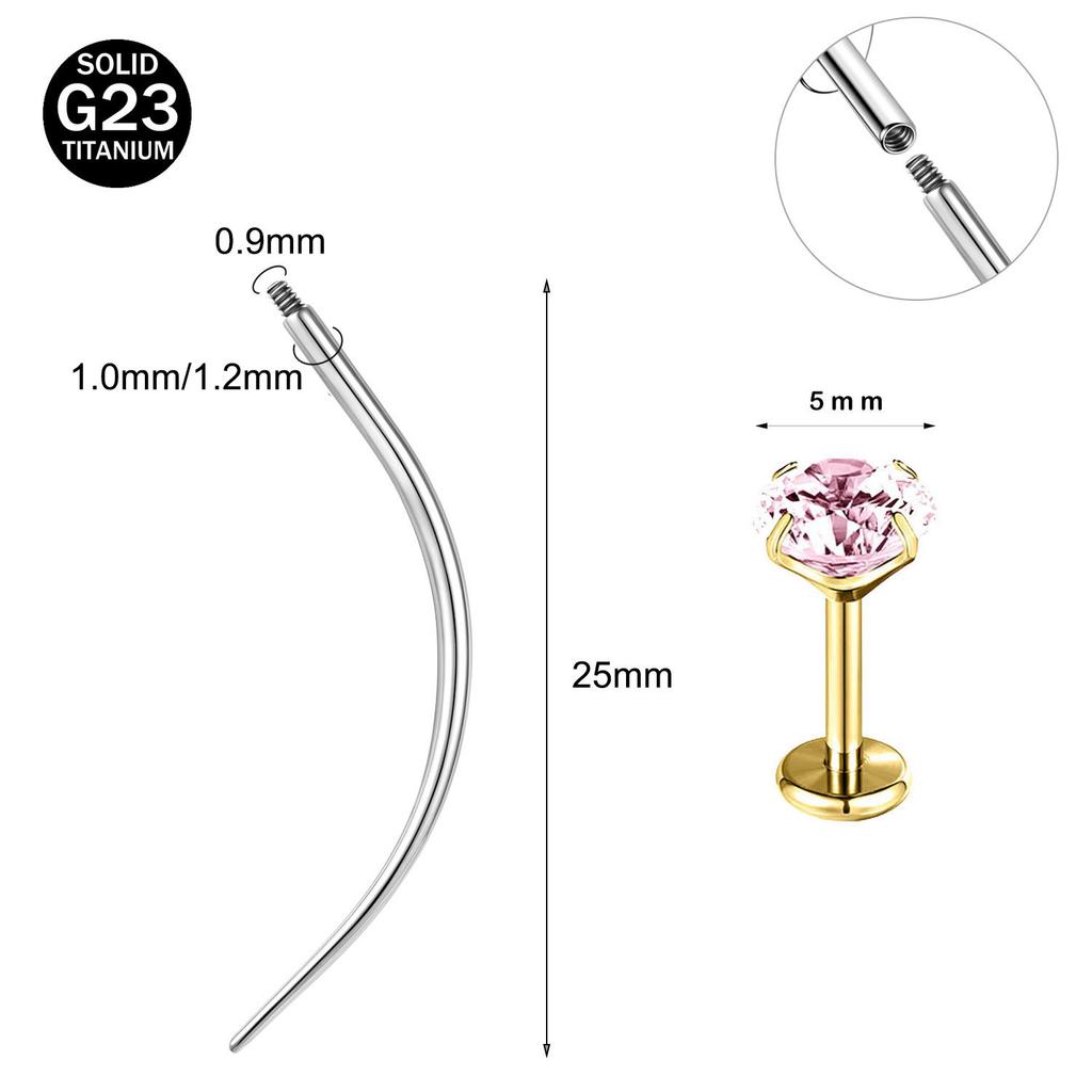 ZS 2 ks/lot 16G/18G Křišťálový piercing do rtu Labret G23 Titanové náušnice do rtu Chrupavková náušnice Vodicí jehla Daith Helix Piercing