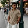 Men's Ribbed Crew Neck Three Button Short Sleeve Top Soft Breathable Casual Pullover Knitwear for Daily Wear Office Travel
