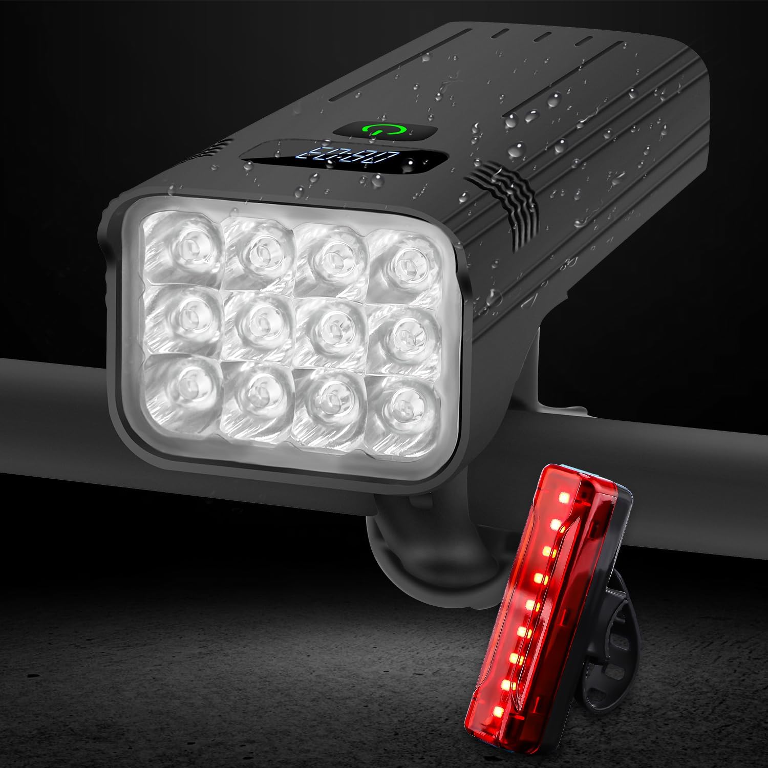 

KASLIGHT Велосипедный USB 5 Передний Задний Руль Мотоцикл Фара и Задний Фонарь Комбинация 12-упаковка Фонарей, 10 000 Люмен, Перезаряжаемый Type-C, Режимы,