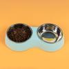 Dog Bowl and Food Container Combined Pet Oval Stainless Steel Double Bowl Cat Drinking Bowl Anti-Flop Dog Basin